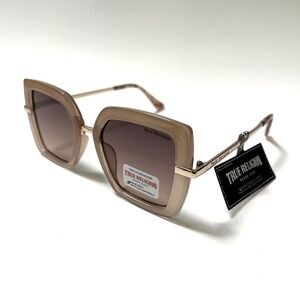 New Original TRUE RELIGION Square Sunglasses Beige Acetate Oversized Metal BGE